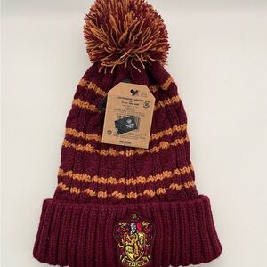 Gryffindor Hogwarts House Crest Maroon and Gold Striped Beanie with Pom